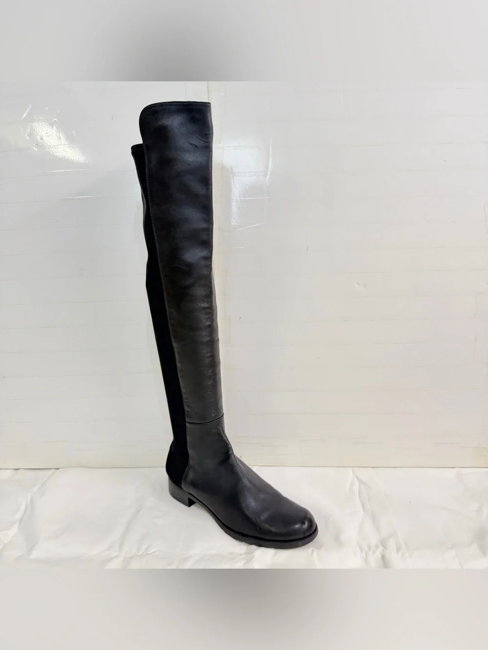 Stuart Weitzman 5050 Black Over-the-Knee Leather Boots, Size 9.5